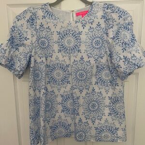 Lily Pulitzer blue and white eyelet blouse